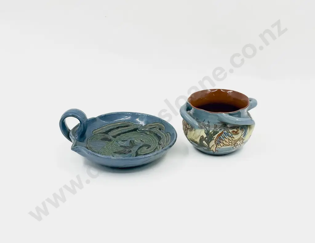 C H Brannam Barum dated 1895 Planter and 1901 Single Handled Dish Image 1++