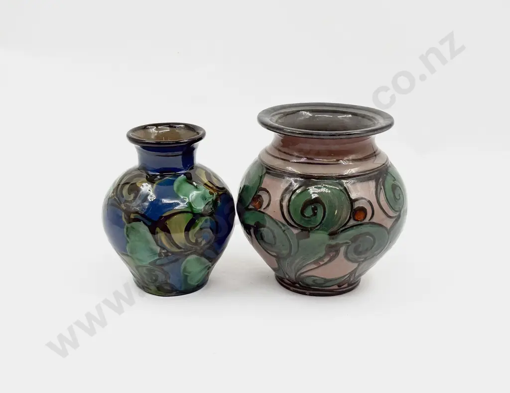Two Art Deco Danico Denmark #83 and 310 Handpainted High Gloss Over-Glazed Vases 17cm Image 1++