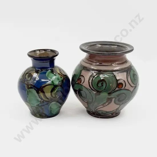 Two Art Deco Danico Denmark #83 and 310 Handpainted High Gloss Over-Glazed Vases 17cm