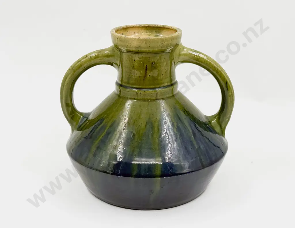 Early C20th Studio Pottery Heavy Handled Glazed Vase Image 1++