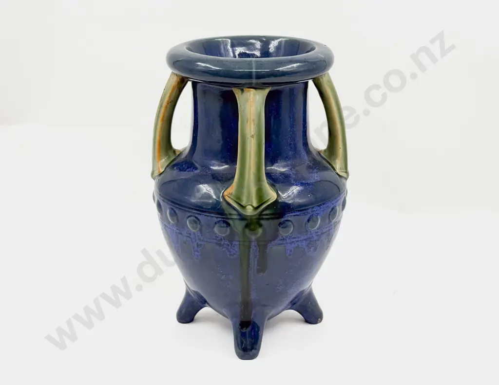 Early C20th Ruskin Pottery Four Neck Handled Souffle Glazed Urn Image 1++