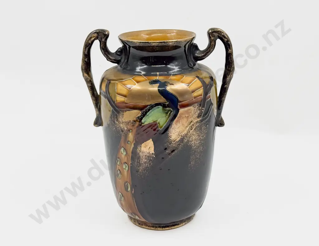Art Nouveau Thomas Forrester #529 Double Handled Peacock Vase Image 1++