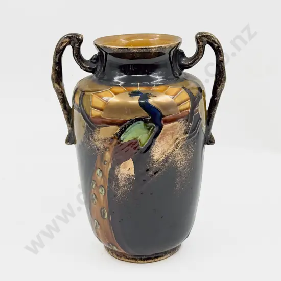 Art Nouveau Thomas Forrester #529 Double Handled Peacock Vase