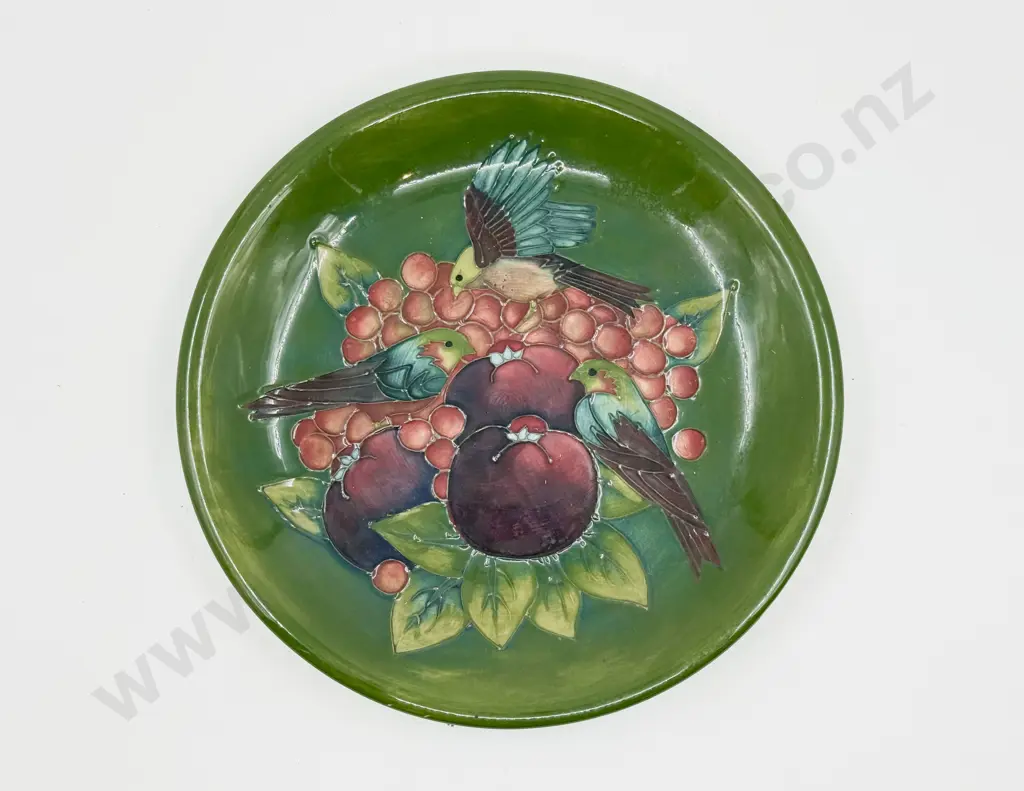 William Moorcroft Tube Lined Bird & Fruit Pattern Plate Image 1++