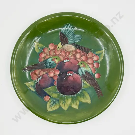 William Moorcroft Tube Lined Bird & Fruit Pattern Plate