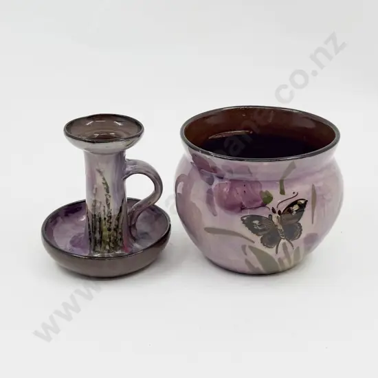Unmarked Watcombe Pottery Planter and Candlestick