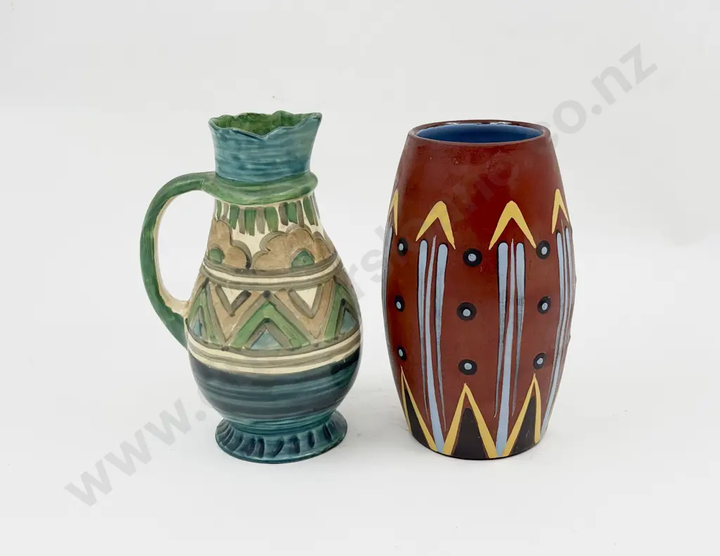 Art Deco Watcombe Pottery Decorated Terracotta Vase & Myott Ewer Image 1++