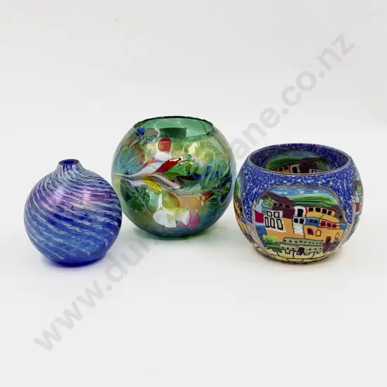 Unmarked Two decorative Glass Rose Bowls and Specimen Pot