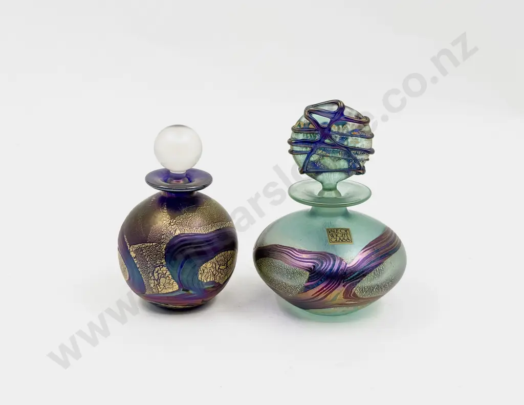 Two Isle of Wight Iridescent Glass Scent Bottles Image 1++