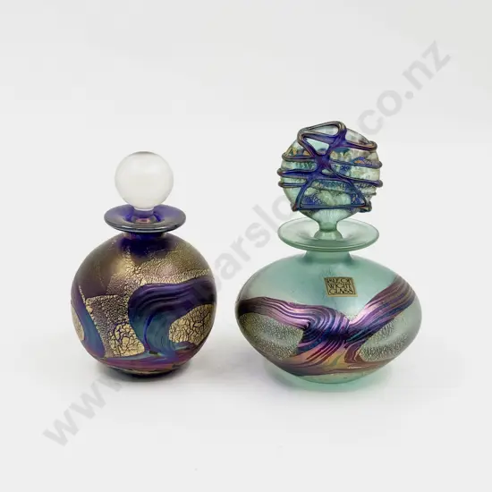 Two Isle of Wight Iridescent Glass Scent Bottles