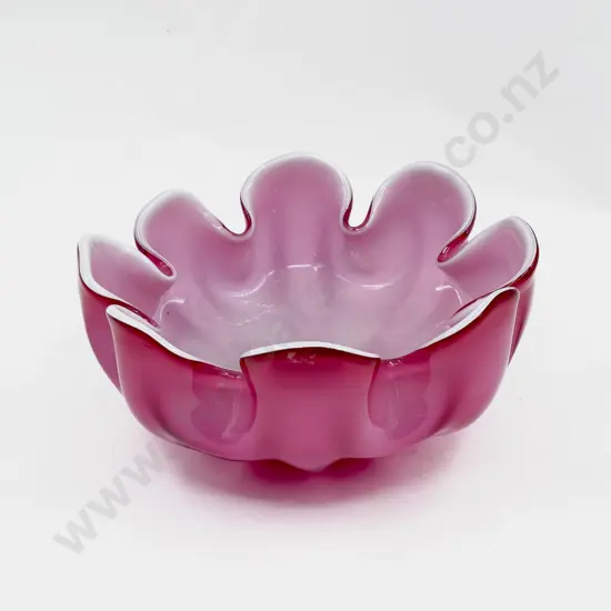 Mid C20th Murano White on Pink Frill Table Bowl