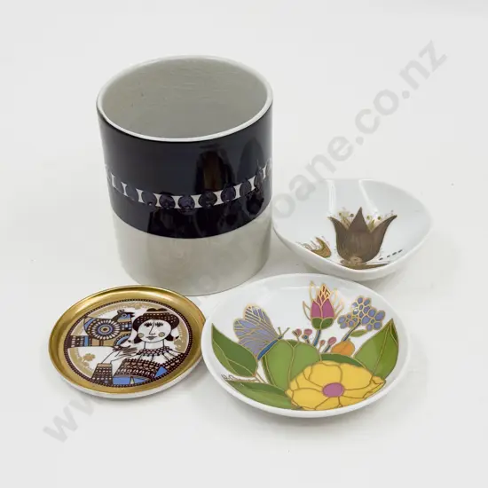 Royal Copenhagen Cylindrical Pot and Three Rosenthal Small Dishes