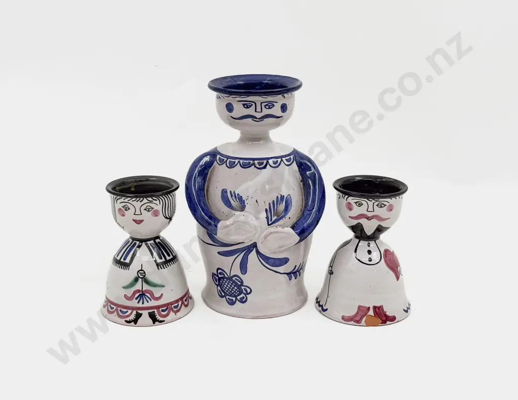 Two Kari Nyquist (1918-2011) Norsk Norway Tall Figural Egg Cups and Candle Holder Image 1++