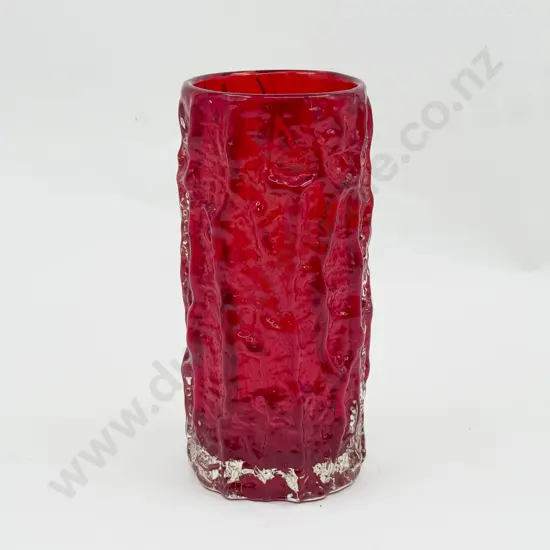 Whitefriars 'Bark' 9690 Pattern Geoffrey Baxter Design Ruby Textured Vase