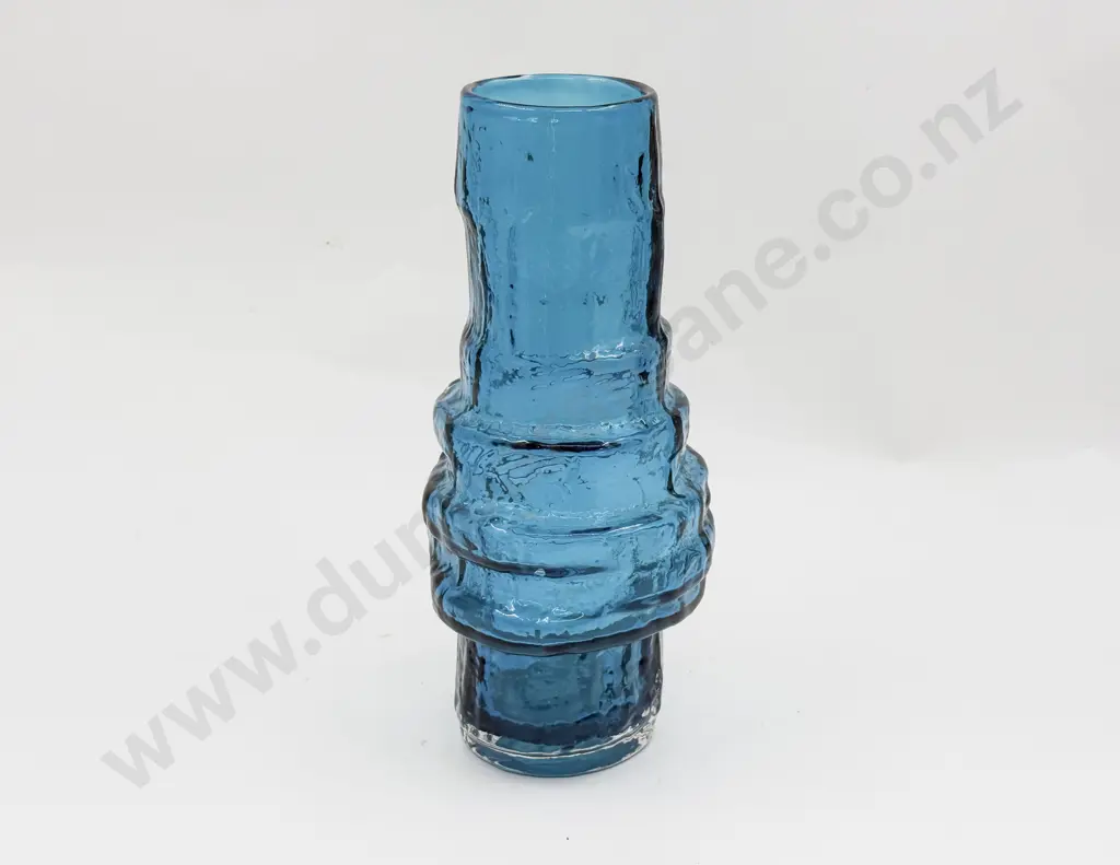 Whitefriars 'Hooped' 9680 Pattern Geoffrey Baxter Design Kingfisher Blue Textured Vase Image 1++
