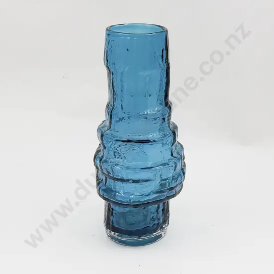 Whitefriars 'Hooped' 9680 Pattern Geoffrey Baxter Design Kingfisher Blue Textured Vase