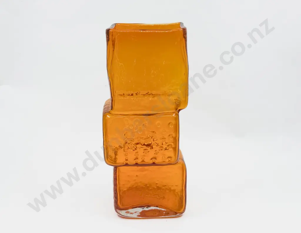 Whitefriars 'Drunken Bricklayer' 9672 Pattern Geoffrey Baxter Design Tangerine Textured Vase Image 1++