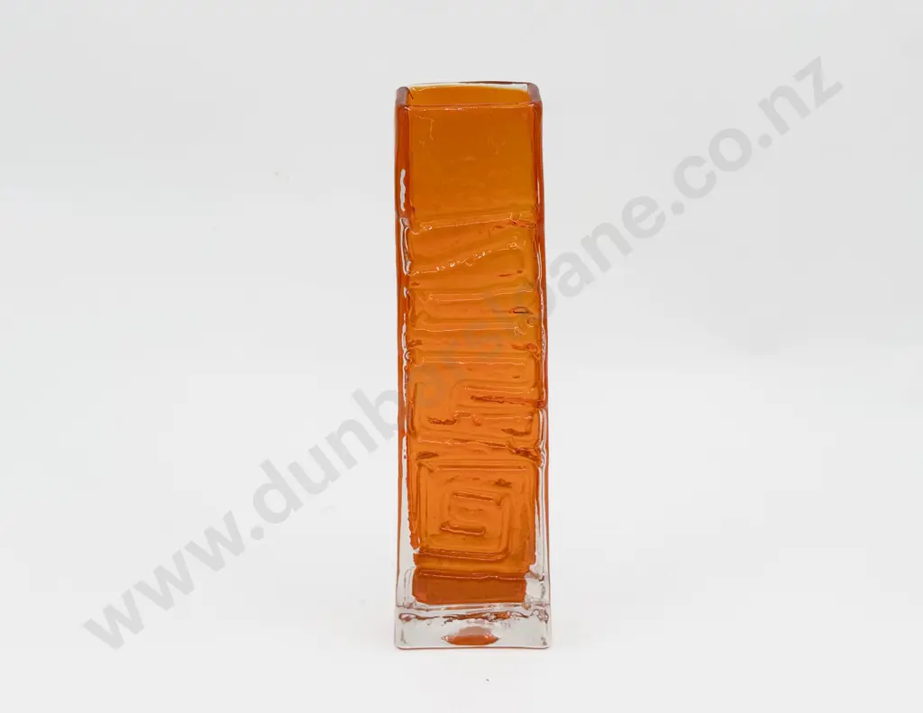 Whitefriars 'Totem Pole' 9671 Pattern Geoffrey Baxter Design Tangerine Textured Vase Image 1++