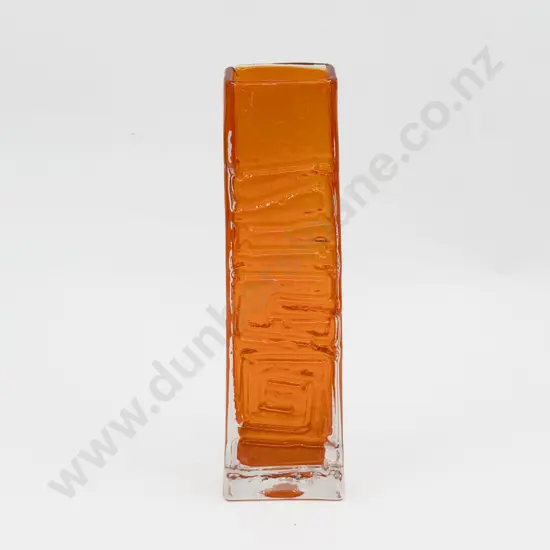 Whitefriars 'Totem Pole' 9671 Pattern Geoffrey Baxter Design Tangerine Textured Vase