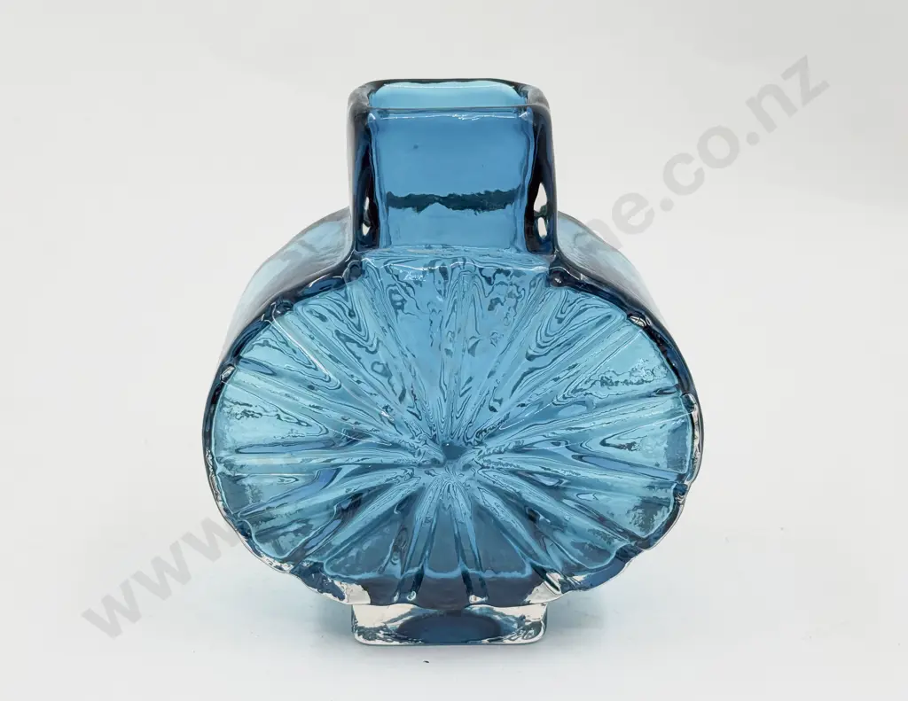 Whitefriars 'Sunburst' 9676 Pattern Geoffrey Baxter Design Kingfisher Blue Textured Vase Image 1++