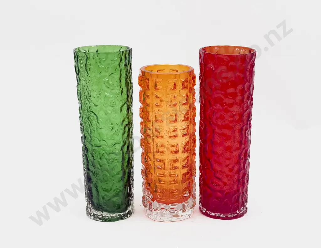 Whitefriars 'Bark' and 'Aztec Pattern Geoffrey Baxter Design Textured Vases Image 1++