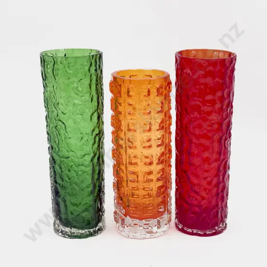 Whitefriars 'Bark' and 'Aztec Pattern Geoffrey Baxter Design Textured Vases