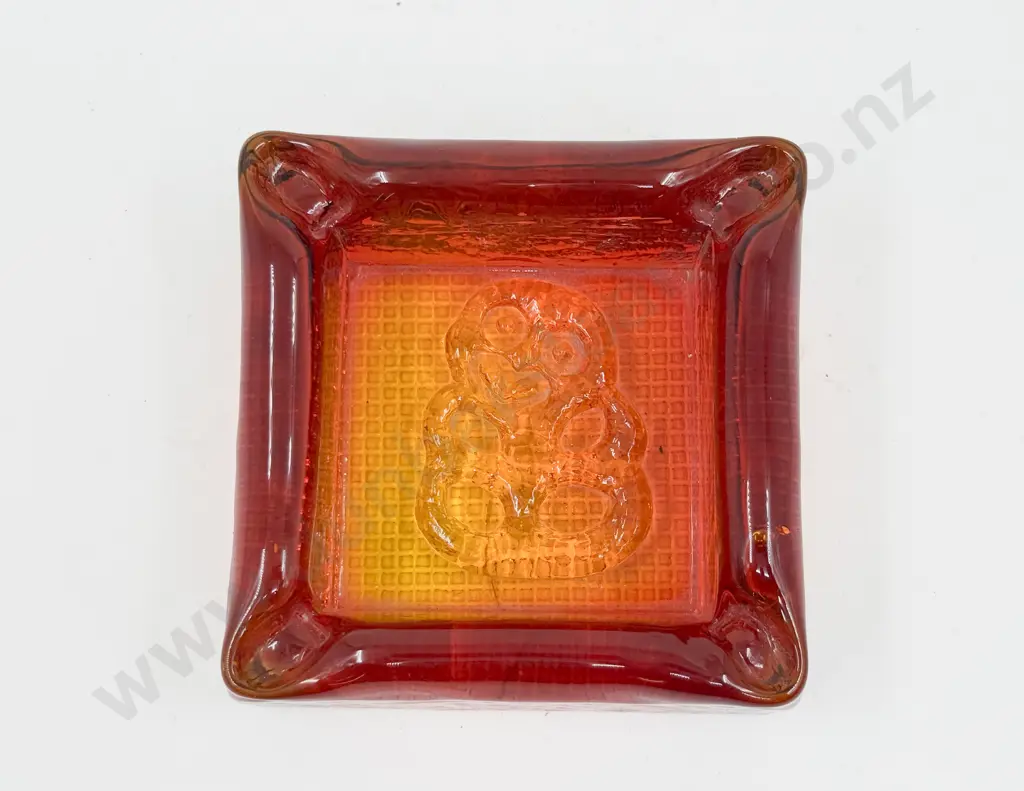 Unknown Heavy Amber/Red Moulded Tiki Dish Image 1++