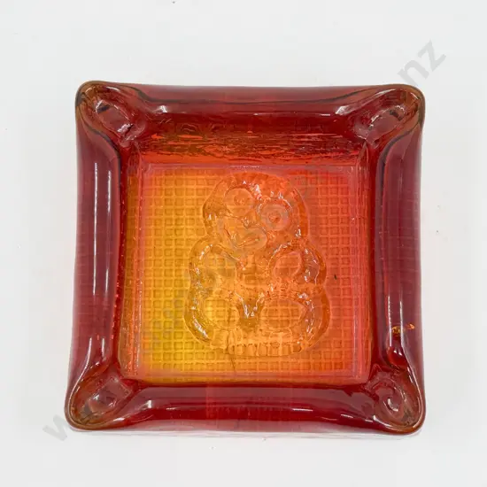 Unknown Heavy Amber/Red Moulded Tiki Dish