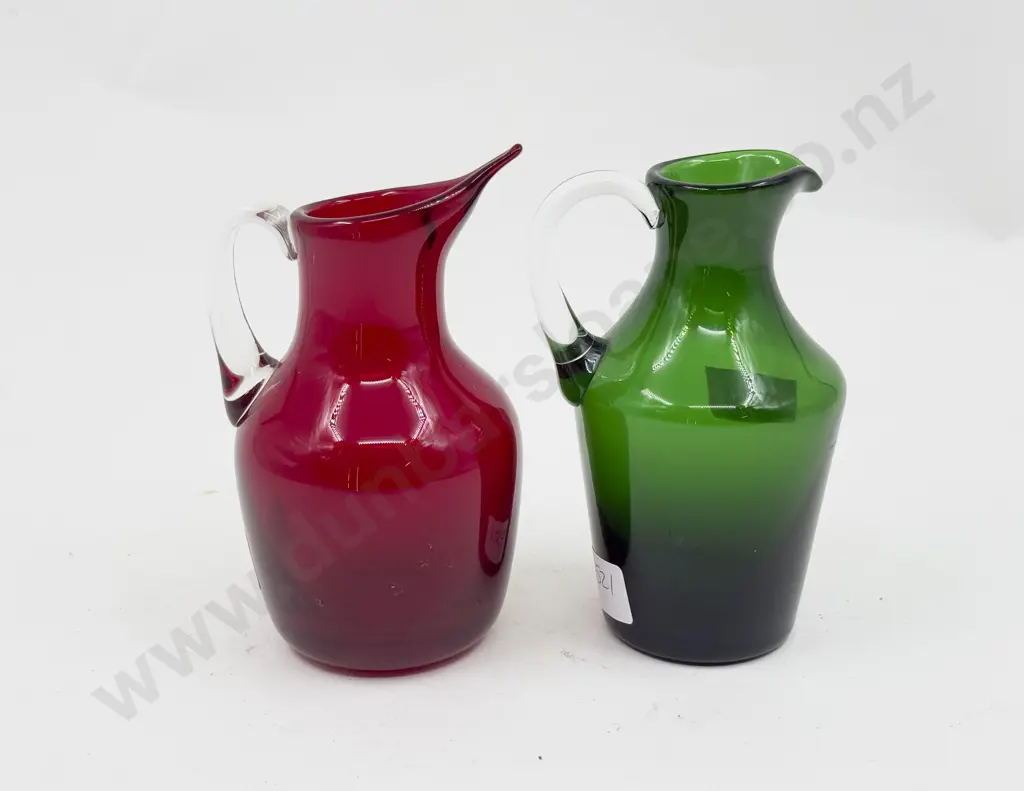 Two Whitefriars Ruby and Meadow Green Jugs Image 1++