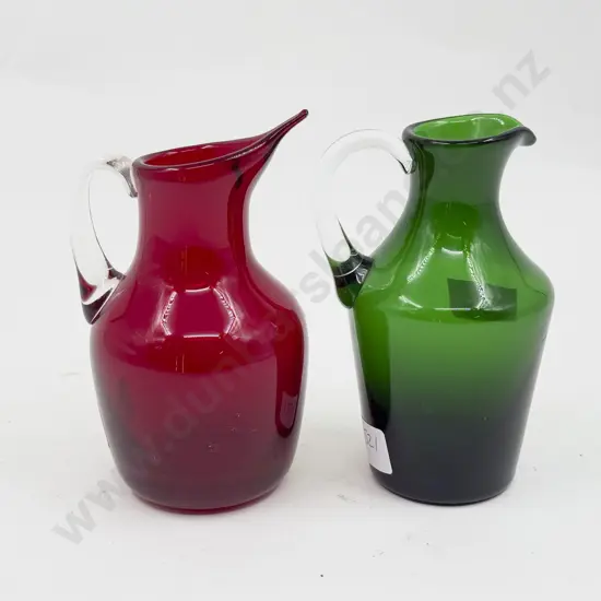 Two Whitefriars Ruby and Meadow Green Jugs
