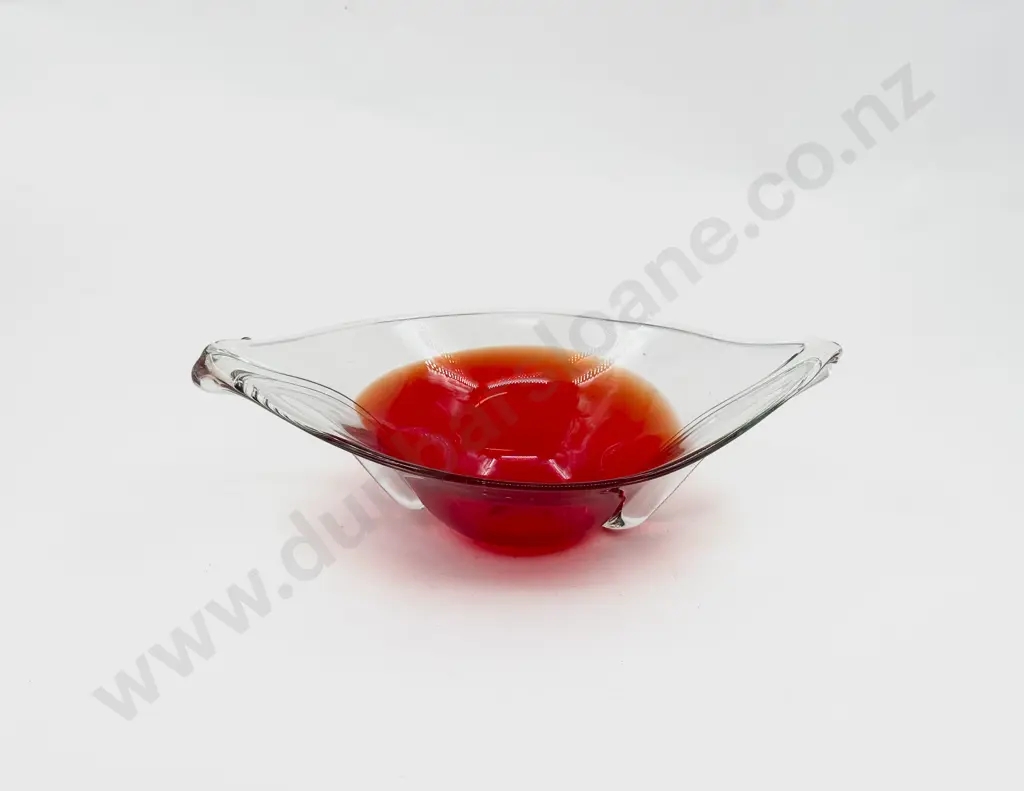 Possible Whitefrairs Clear Encased Red Glass Boat Shape Table Bowl Image 1++