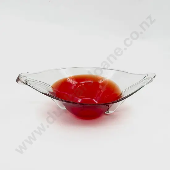 Possible Whitefrairs Clear Encased Red Glass Boat Shape Table Bowl