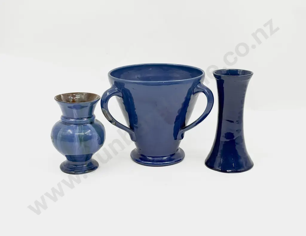 C H Brannum Barnstaple Triple Handled Vase & Two Others (some faults) Image 1++
