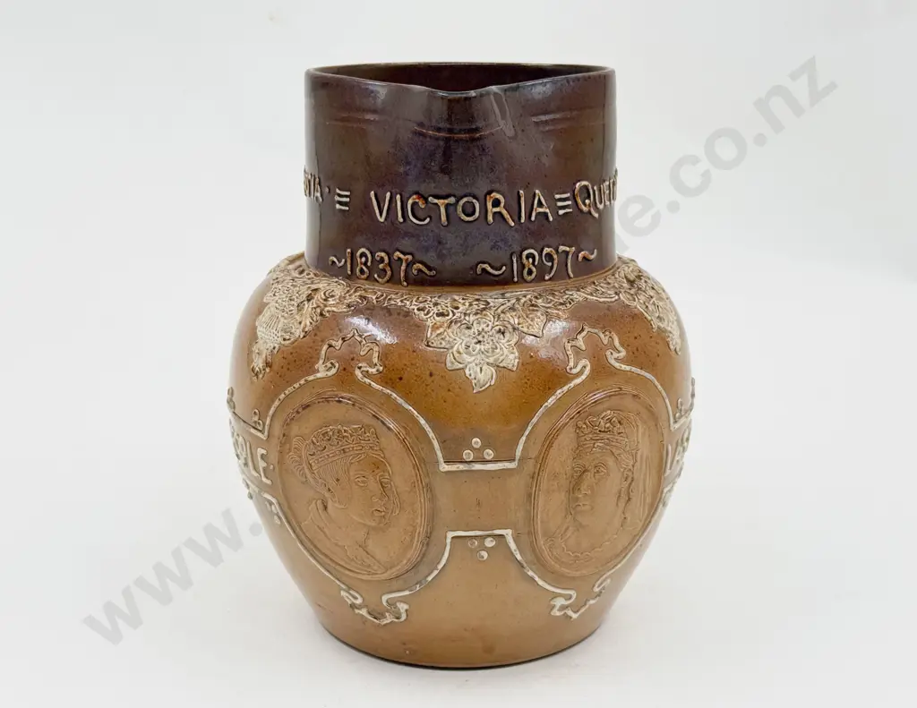 Doulton Lambeth Stoneware Victoria 1837-1897 Jubilee Ale Jug Image 1++