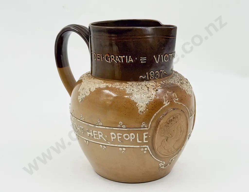 Doulton Lambeth Stoneware Victoria 1837-1897 Jubilee Ale Jug Image 1++