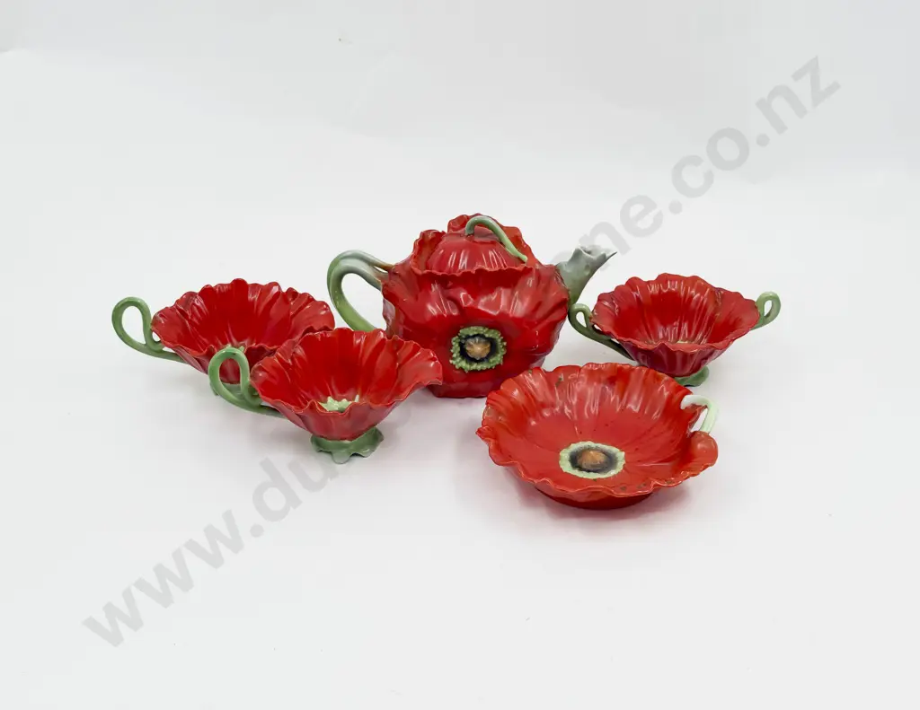 Royal Bayreuth Moulded Poppy Teapot Sugar & Cream With Other Jug & Dish Image 1++