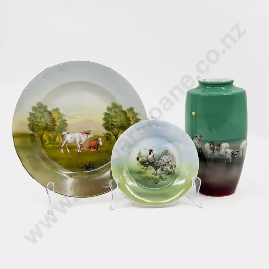 Royal Bayreuth Vase & Two Printed Ware Plates