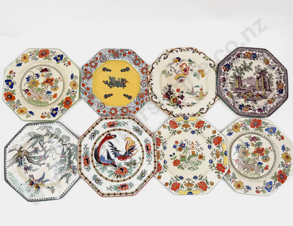 Eight Various Octagonal Faceted Side Plates Image 1++