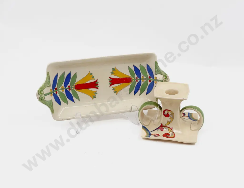 Royal Doulton Mecca & Syren Pattern Sandwich Tray & Candlestick Image 1++