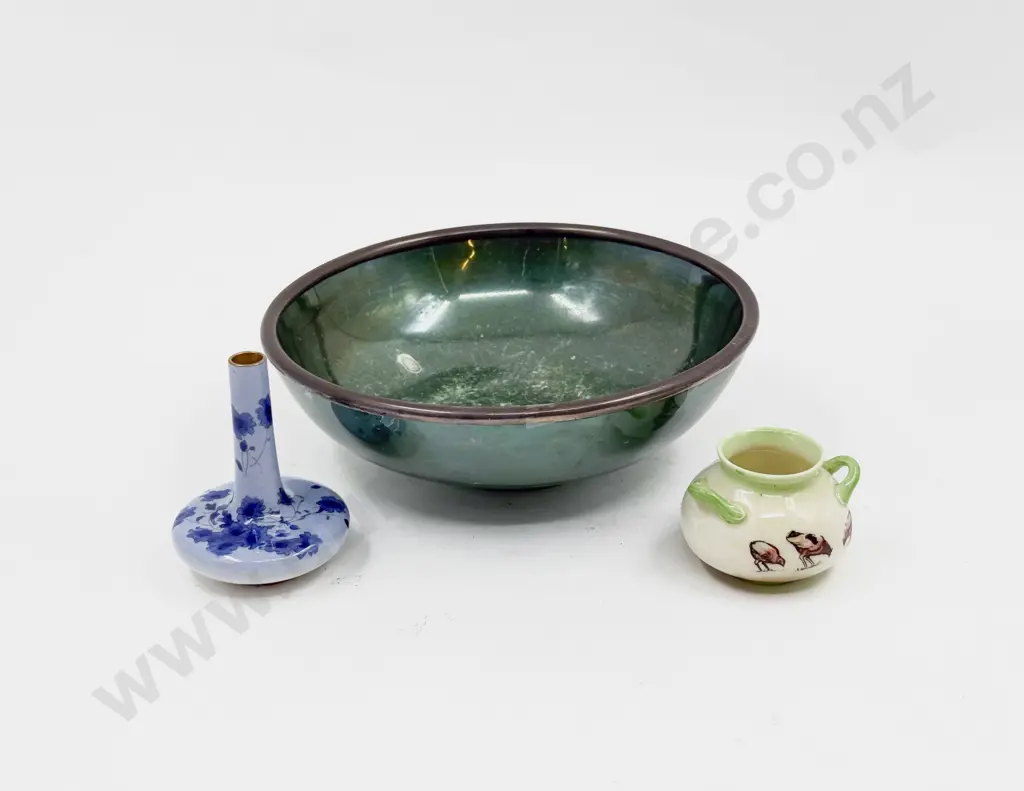 C1921 Royal Doulton S/S Rimmed Lustre Bowl & Two Miniature Pieces Image 1++