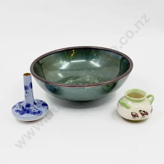 C1921 Royal Doulton S/S Rimmed Lustre Bowl & Two Miniature Pieces