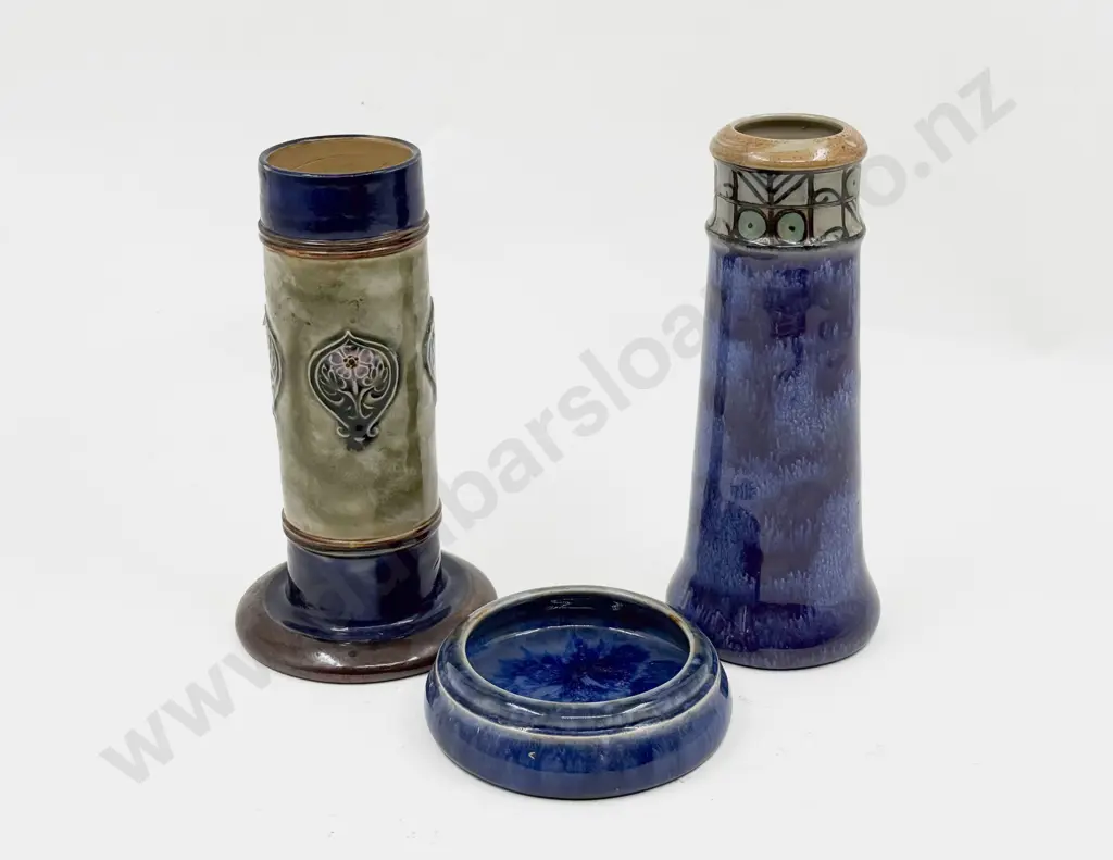 Two Royal Doulton Stoneware Art Nouveau Period Vases & Dish Image 1++