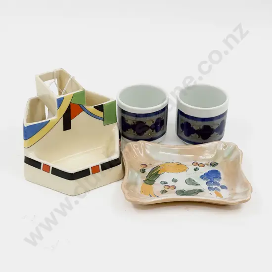 Royal Doulton Art Deco Matchstick Stand With Other Dish & Two Egg Cups