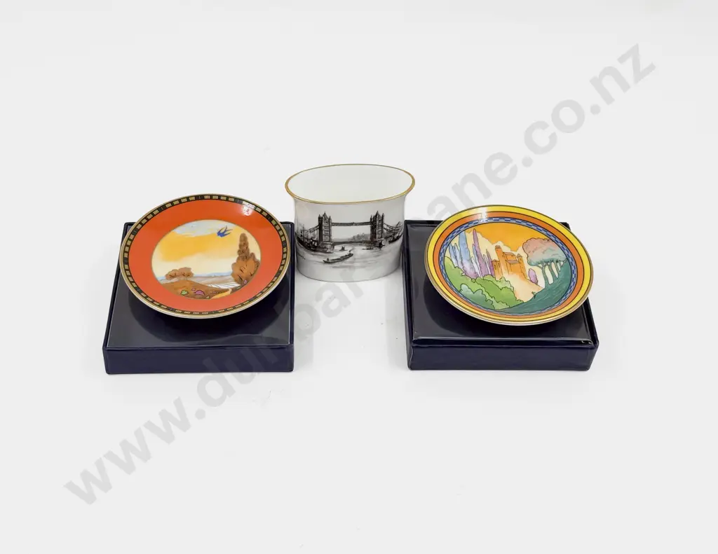 Two Commemorative Royal Worcester Jam Dishes & Tower Bridge Toothpick Holder Image 1++