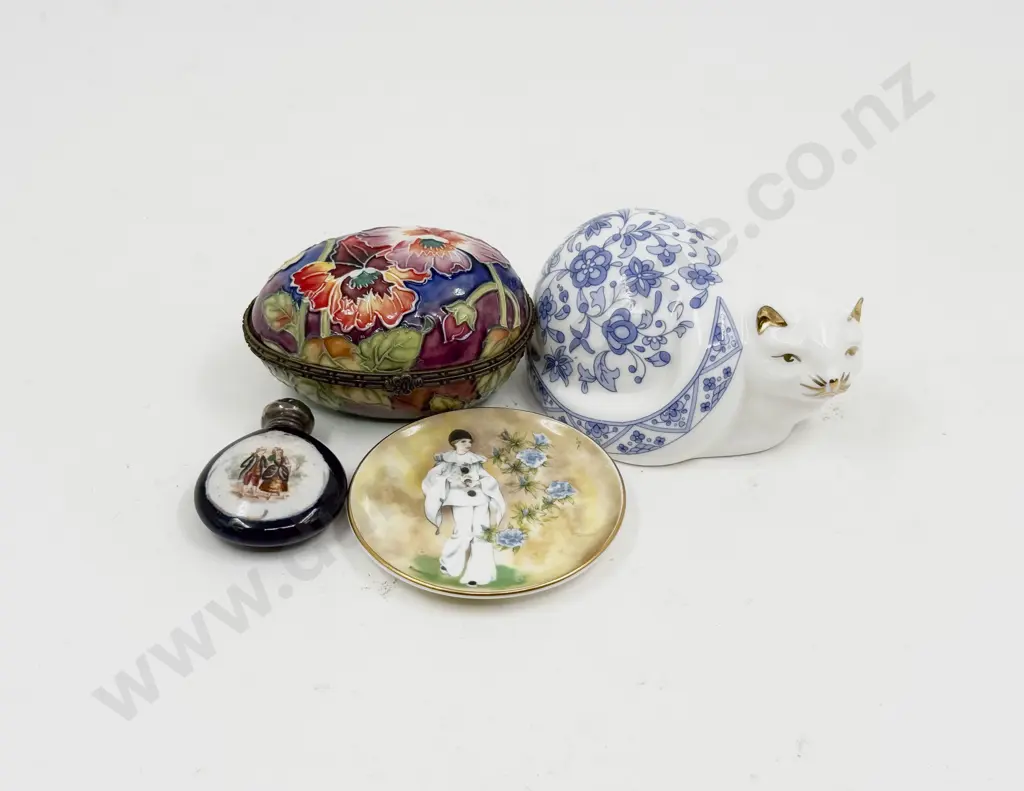 Minton Shalimar Cat Model With Coalport Dish Other Egg Trinket Box & Scent Flask Image 1++