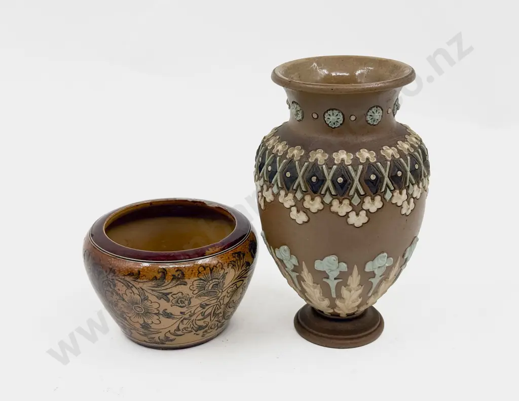 Royal Doulton Lambeth Stoneware Planter & Applied Motif Vase Image 1++