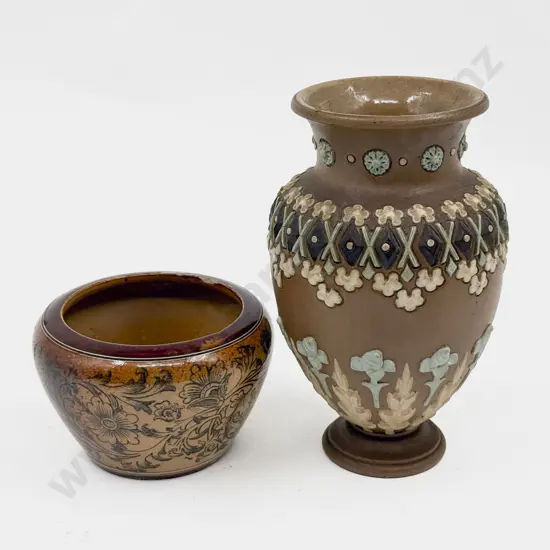 Royal Doulton Lambeth Stoneware Planter & Applied Motif Vase