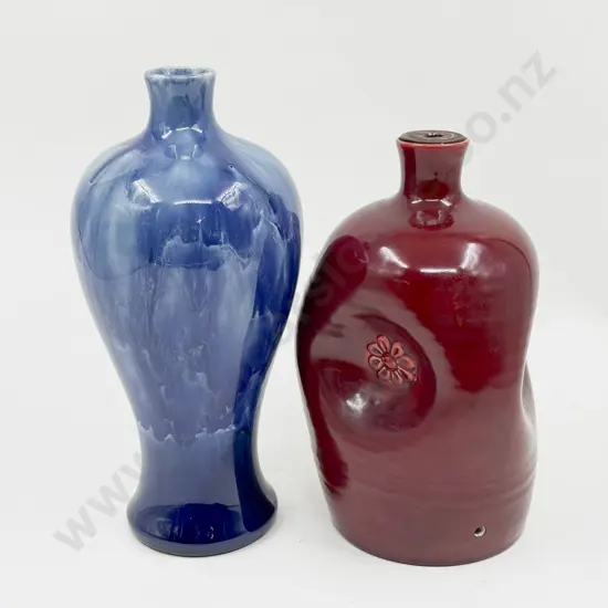 Two Studio Pottery VAses Mei Ping & Other Converted To Lamp Base