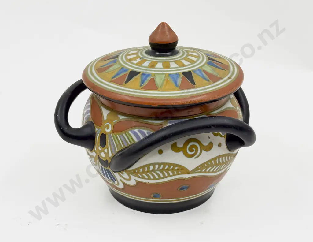 Early C20th Gouda Holland Egyptian 866 Handled Covered Urn Image 1++