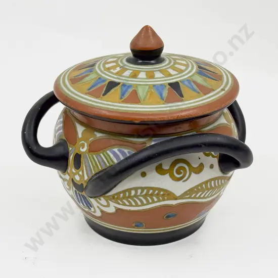 Early C20th Gouda Holland Egyptian 866 Handled Covered Urn